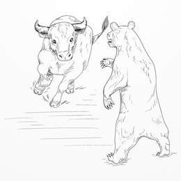 bull versus bear. financial markets roles. eps 10 vector hand drawn illustration