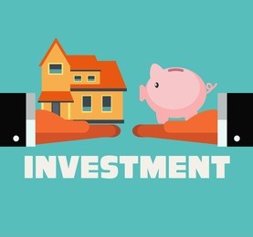 two hands with piggy bank and dreaming house. saving and investing money concept. future financial planning concept. modern vector flat design. insurance, credit cards, mortgages and banking service