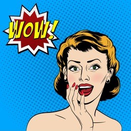 beautiful surprised woman in the pop art comics style. vector eps10 illustration. 