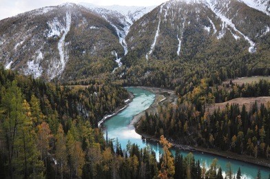 xinjiang altay burqin county kanas lake scenery