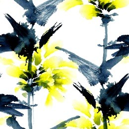 abstract watercolor floral painting. watercolor and ink illustration in style sumi-e, u-sin. oriental traditional painting. seamless pattern.