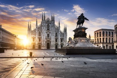 duomo at sunrise, milan, europe.