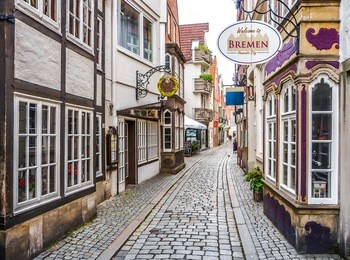 colorful houses in historic schnoorviertel in bremen, germany