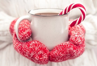 hot chocolate in the hands. close up
