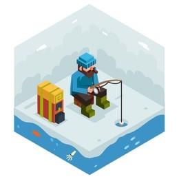 ice fishing winter activity vacation icon flat design isometric vector illustration