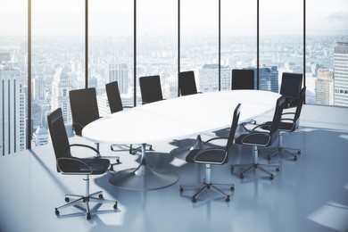 conference table with chairs  in an office with city view 3d render