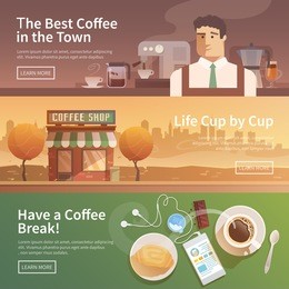 beautiful set of vector banners for your projects. coffee, coffee drinks.city, cityscape, landscape. couple, a date. evening. cafe, coffee shop. coffee house. barista. flat design.