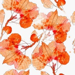 autumn leaves on branch - seamless pattern - digital mixed media artwork for textiles, fabrics, souvenirs, packaging and greeting cards