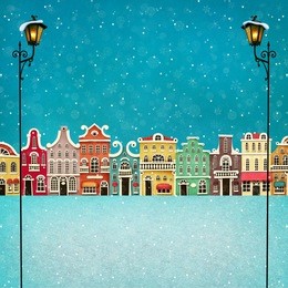 festive illustration or poster with colorful town