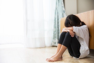 sad child from this father and mother arguing, family negative concept.