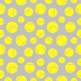 vector seamless pattern with elements of yellow tennis balls over gray background. series of sport seamless vector patterns.