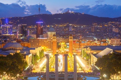 magic fountain of montjuic near the national palace of art of catalonia in barcelona.