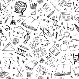 vector hand drawn seamless pattern with education items