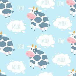 cow and milk vector seamless pattern. farm background