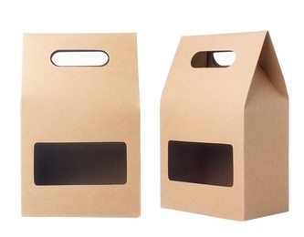 brown packaging paper bag isolated on white