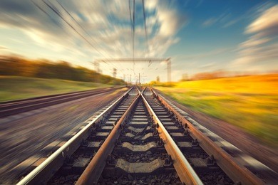 cargo train platform at sunset. railroad in ukraine. railway station.
