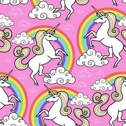 cartoon seamless pattern. unicorn with rainbow and clouds. for designed print.