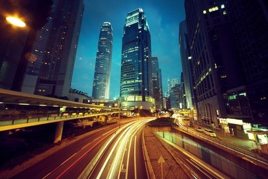 traffic in hong kong at sunset time