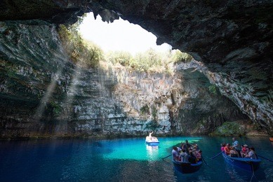 famous melissani lake on kefalonia island - greece