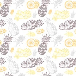 elegant seamless pattern with hand drawn decorative pineapple fruits, design elements. can be used for invitations, greeting cards, scrapbooking, print, gift wrap, manufacturing. food background