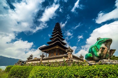 bali, indonesia. clouds over the temple pura ulun danu bratan