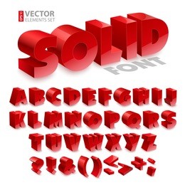 red shiny 3d solid bold font alphabet isolated on white background. rgb eps 10 vector elements set