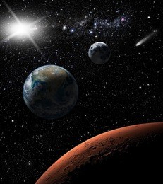 space landscape, view of the earth, mars and moon. elements of this image furnished by nasa