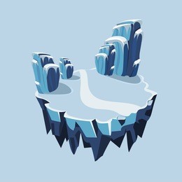 cartoon isometric icy island for game, vector element