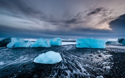 glacier on black volcanic beach, iceland. vatnajokull glacier lagoon