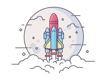 space rocket. technology spaceship, science and shuttle, startup business. line vector illustration
