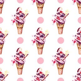 watercolor ice cream seamless pattern