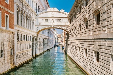 view of the famous bridge of sighs in venice, italy