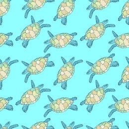 vector illustration of sea turtles, handmade. marine seamless pattern. a beautiful colorful background for your design of postcards, textiles, wallpaper.
