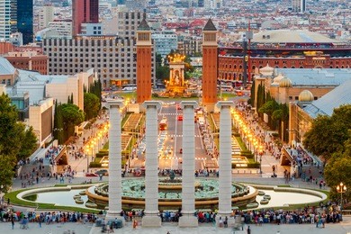 magic fountain of montjuic near the national palace of art of catalonia in barcelona.