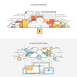 set of flat line color banners design concepts for cloud storage and cloud computing. vector