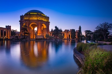 palace of fine art during beautiful twilight in the evening, san francisco