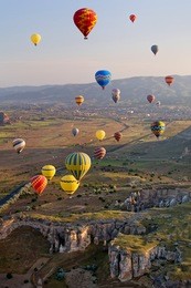 the great tourist attraction of cappadocia - balloon flight. cappadocia is known around the world as one of the best places to fly with hot air balloons. goreme, anatolia, turkey