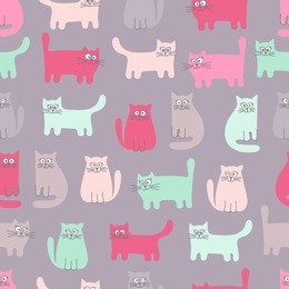 cute cats. vector seamless pattern with funny cats. color background for children. pastel colors.