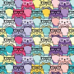 seamless vector background with decorative cats in glasses