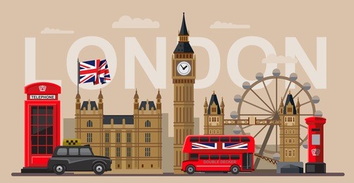 vector color great britain and london icon set