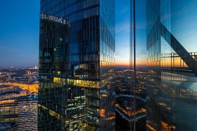 reflection of modern business skyscraper
