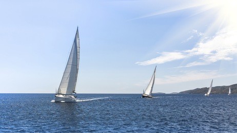 sailing regatta. sailing in the wind through the waves at the aegean sea in greece. 