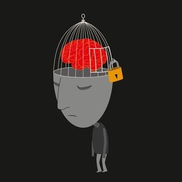 man walking with locked brain feeling depressed