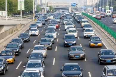 modern city traffic jam in the rush hour??fuzzy automotive background