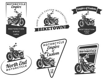 set of classic motorcycle logo, emblems, badges and icons. vintage chopper repair, service and club design elements. isolated vintage motorcycle side view. vector.