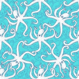 sketch octopuses pattern in vintage style, vector