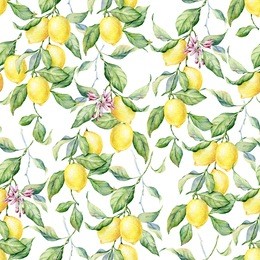 lemon watercolor seamless pattern. beautiful hand drawn texture. romantic background for web pages, wedding invitations, textile, wallpaper.