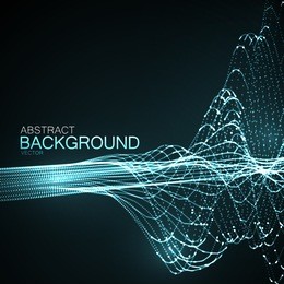 3d illuminated abstract digital wave of glowing particles and wireframe. futuristic vector illustration. hud element. technology concept. abstract background