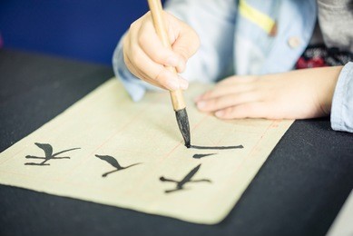 chinese children learn to write chinese characters, calligraphy is the traditional culture of china