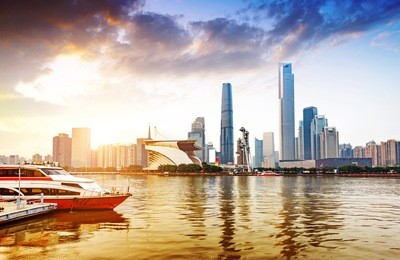 china guangzhou pearl river, riverside skyscraper.